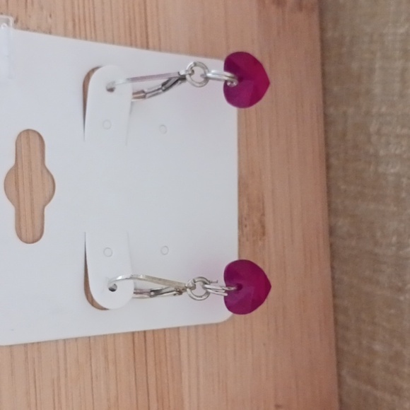 Leverback Silver Red Heart Crystal Earrings - Picture 5 of 5